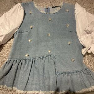 INA 3/4 length sleeve pearled Demin blouse sz S